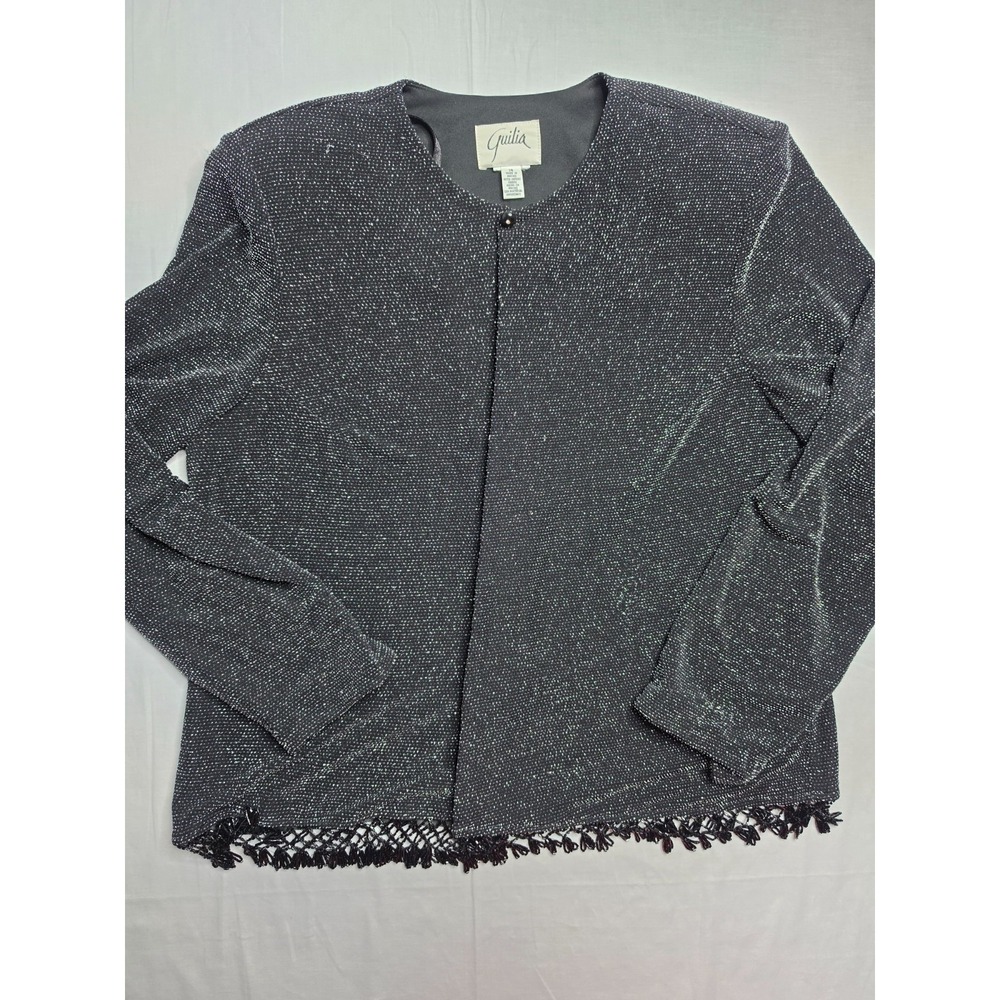 Guilia Evening Top Womens 14 Black Shimmer Open Front Long Sleeve Party Cocktail